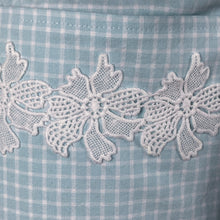 Load image into Gallery viewer, Half Apron- Blue and White Check and Floral Lace
