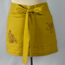 Load image into Gallery viewer, Half Apron- Embroidered Flowers on Mustard
